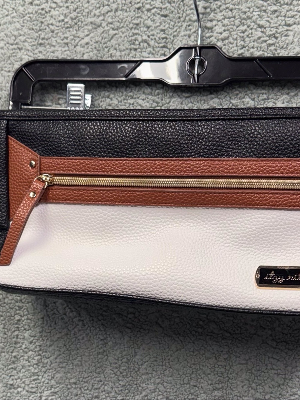 Itzy Ritzy Tri-Panel Pebble Leather Baby Bag – Black, White & Brown
